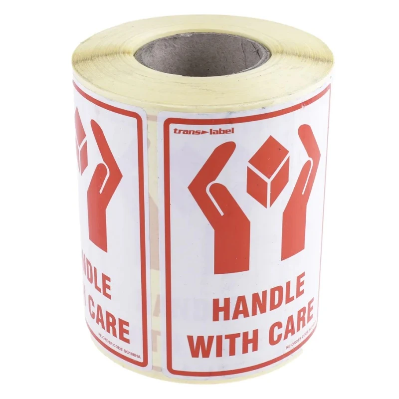 RS PRO Black Yellow Paper Safety Label Handle with Care Text 79mm x 108mm 912-9333