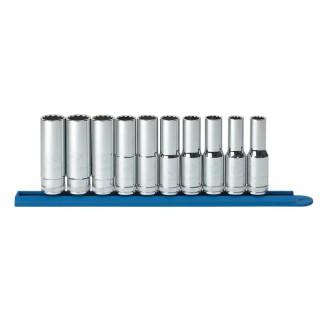 GearWrench 10-Piece 1/2 in 12 Point Deep Metric Socket Set Alloy Steel Chrome Finish 80712