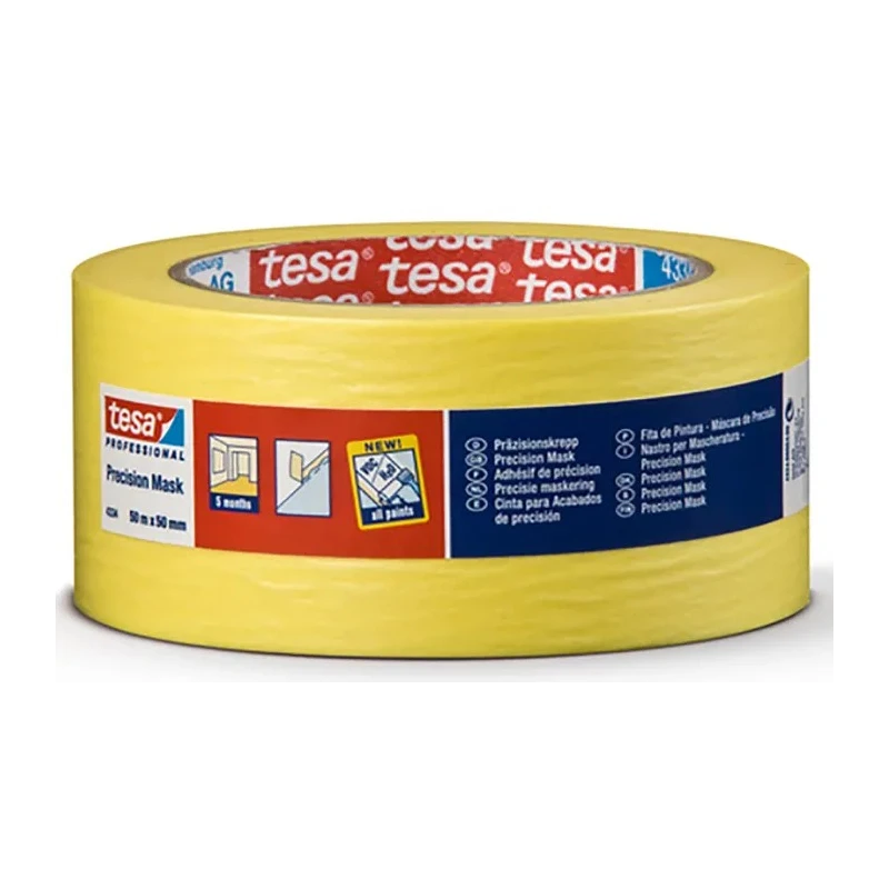 Tesa 4334 Yellow 4334 Precision Mask Masking Tape 50mm x 50m 0.09mm Thickness Acrylic Adhesive 120°C Maximum 04334-00004-01