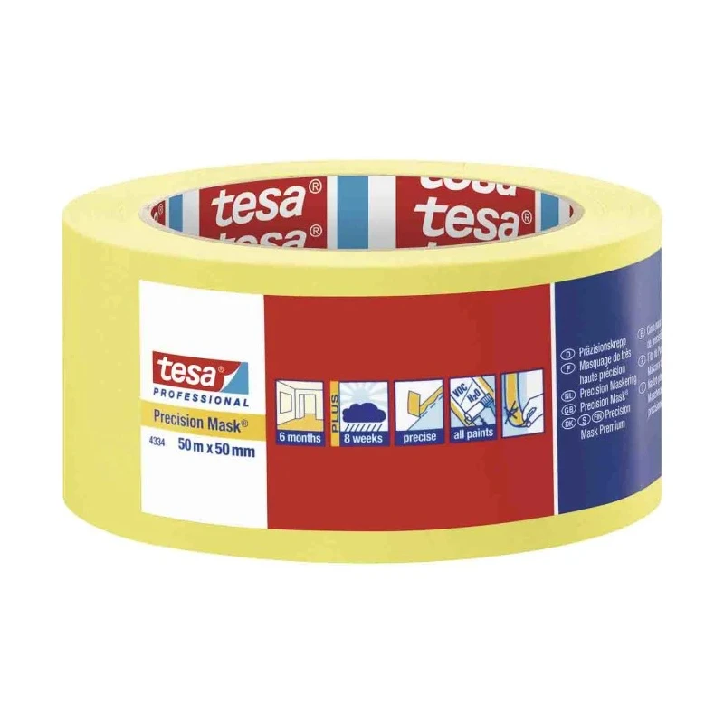 Tesa 4334 Yellow 4334 Precision Mask Masking Tape 50mm x 50m 0.09mm Thickness Acrylic Adhesive 120°C Maximum 04334-00004-01
