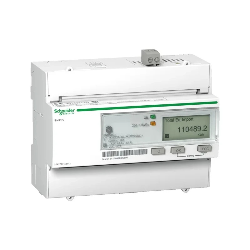 Schneider Electric 3 Phase Electronic LCD Energy Meter Acti9 iEM Series A9MEM3375