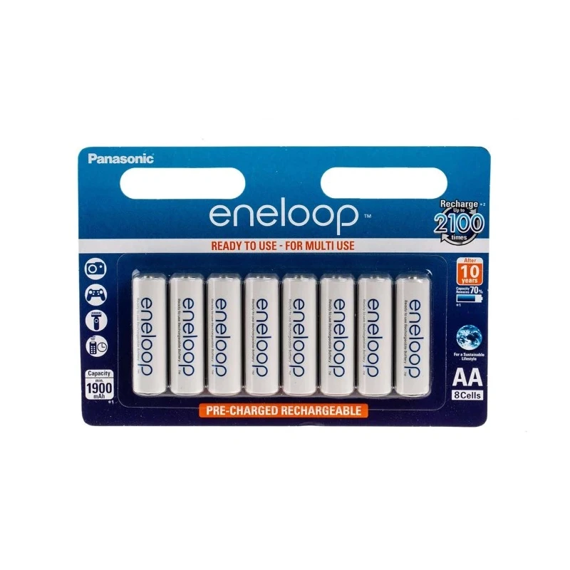 Eneloop Nickel Metal Hydride Rechargeable AA Battery 1.2 V 1.9 Ah Pack of 8 BK-3MCDE/8BE