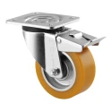 Tente Braked Swivel Castor, 300 kg Capacity, 100 mm Wheel Diameter, Polyurethane Wheel, Pressed Steel Frame, 3677ITP100P62