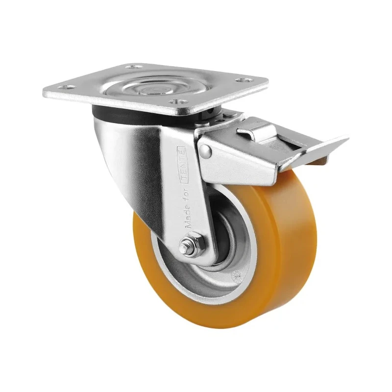 Tente Braked Swivel Castor, 300 kg Capacity, 100 mm Wheel Diameter, Polyurethane Wheel, Pressed Steel Frame, 3677ITP100P62