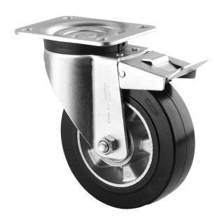 Tente Braked Swivel Castor 350 kg Capacity 160 mm Wheel Diameter Elastic Tyre Pressed Steel Frame 3677IEP160P63