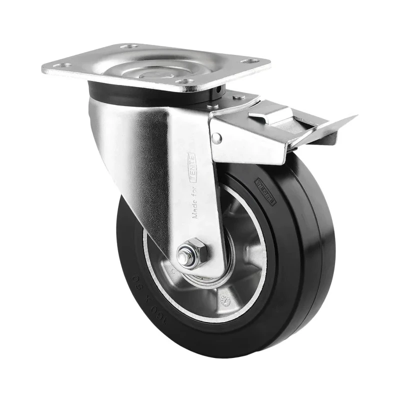 Tente Braked Swivel Castor 350 kg Capacity 160 mm Wheel Diameter Elastic Tyre Pressed Steel Frame 3677IEP160P63