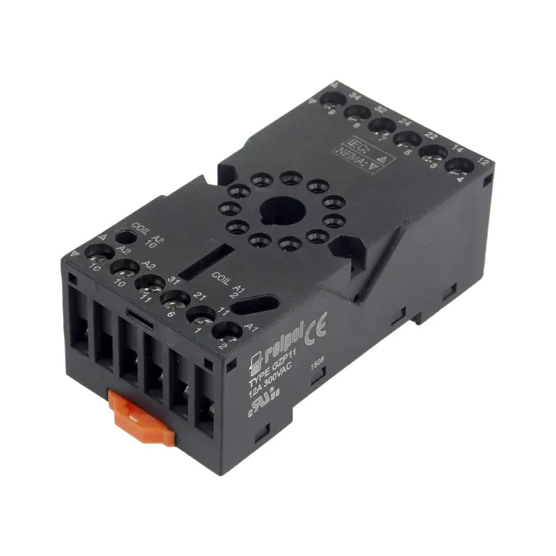 Relpol 11 Way 300V AC DIN Rail Relay Socket for Use with R15 - 3 CO GZP11-BLACK