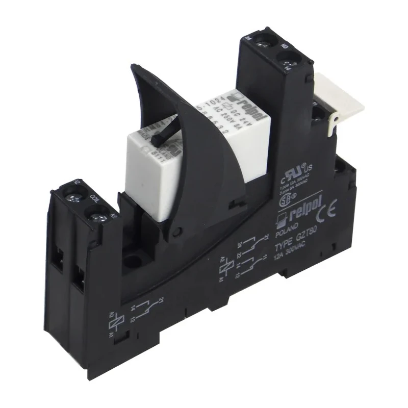 Relpol RM2 Series Electromechanical Interface Relay DIN Rail Mount 24V Coil SPDT RM2-00T-24D