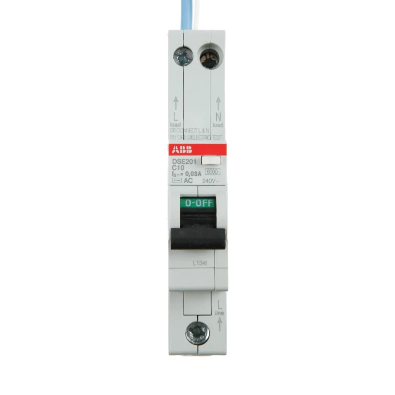 ABB Residual Current Circuit Breaker with Overload Protection 10A Current Rating 2CSR255051R1104 DSE201 C10 AC30 - N Blue