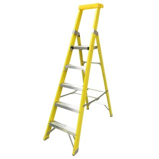 RS PRO Fibreglass 5 Steps Step Ladder, 1.18 m Platform Height, 1.99 m Open Length, Load Capacity 150 kg 914-3471