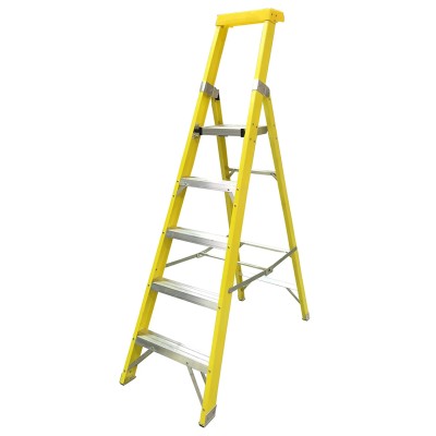 RS PRO Fibreglass 5 Steps Step Ladder, 1.18 m Platform Height, 1.99 m Open Length, Load Capacity 150 kg 914-3471