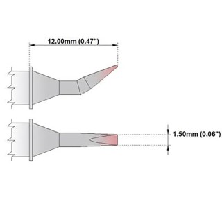 Thermaltronics 1.5 mm Bent Chisel 12 mm Length Soldering Iron Tip PM75CB226