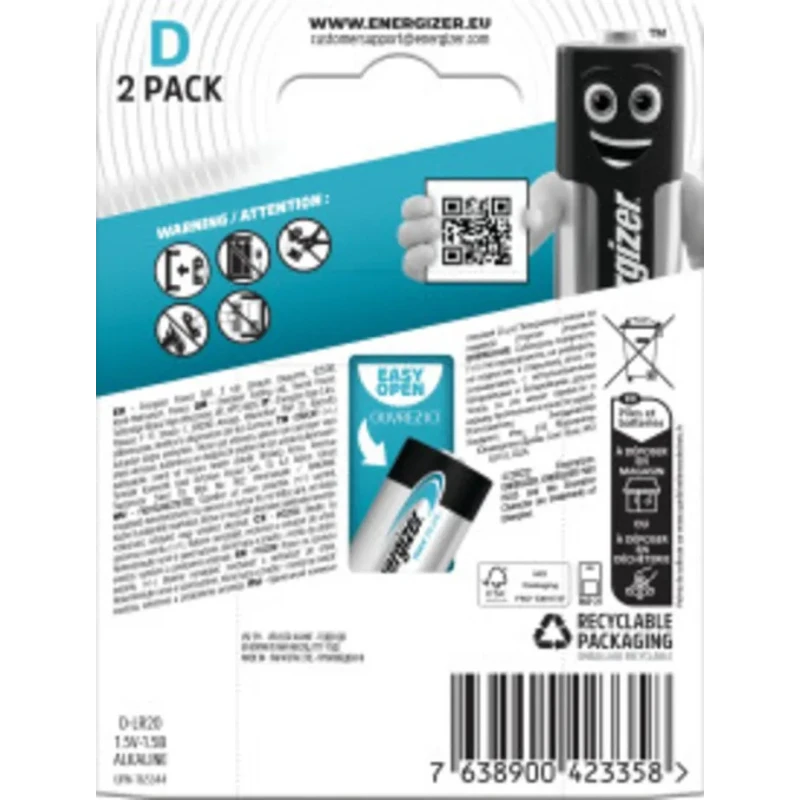 Energizer Energiser MAX PLUS Alkaline D Battery 1.5 V 2.75Ah Zinc Manganese Dioxide 7638900423358