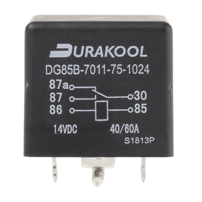 Durakool Power Relay with 24V DC Coil, 60A Switching Current, SPDT Contact Configuration DG85B-7011-75-1024
