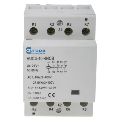 Europa 24V AC Coil 4-Pole Motor Control Contactor 40A 12.5kW 4 NC EUC3-40-4NCB