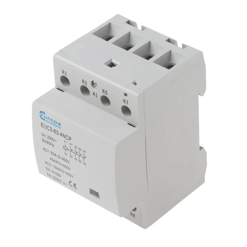 Europa 4-Pole 63 A Motor Control Contactor with 230V AC Coil, 40 kW Power Rating, 4 NC Aux Contacts EUC3-63-4NCP