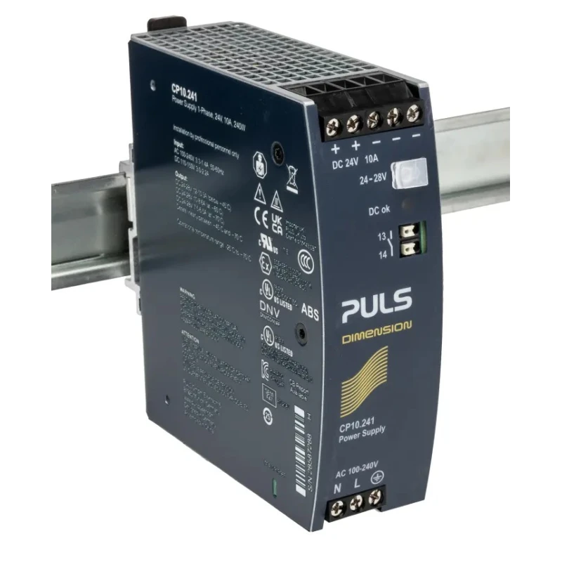 PULS DIN Rail Power Supply 1 Phase Input 100-240V AC, 28V DC 10A 240W Output CP10.241