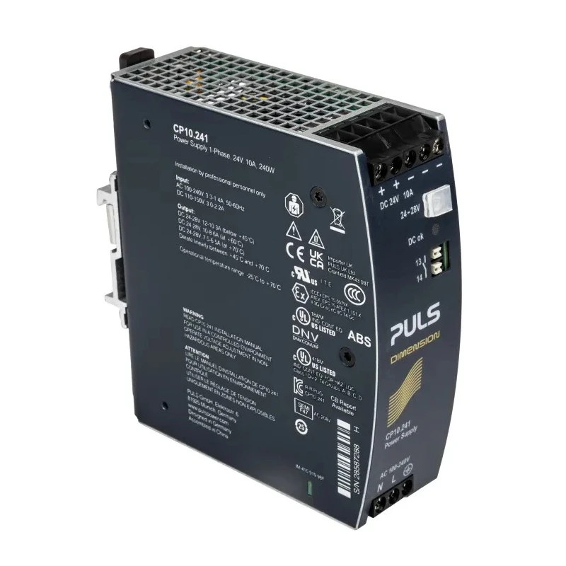 PULS DIN Rail Power Supply 1 Phase Input 100-240V AC, 28V DC 10A 240W Output CP10.241