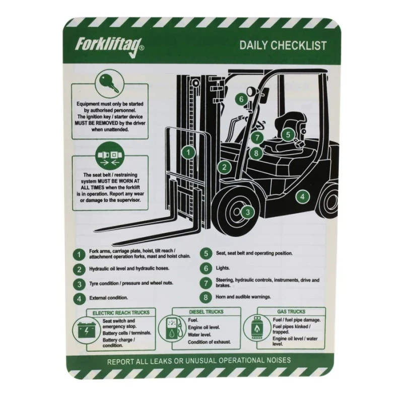 Brady Safety Forklift Tag White Black Green English Language FLT-GB-ETSI-51-10