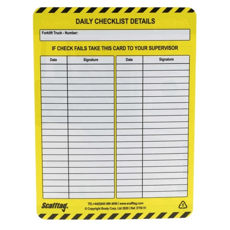 Brady Safety Forklift Tag White Black Green English Language FLT-GB-ETSI-51-10
