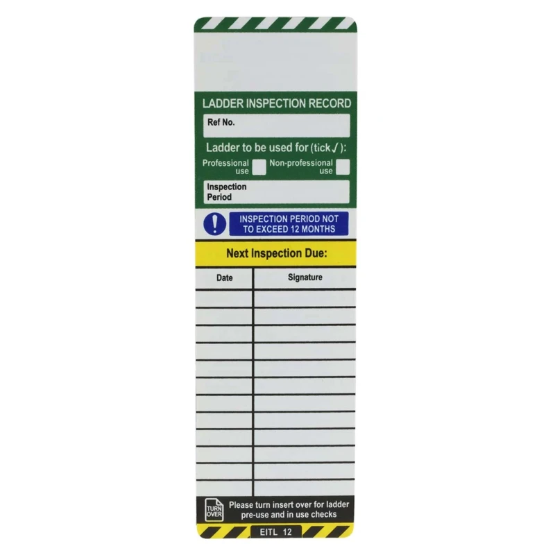 Brady Safety Ladder Tag, Black, Yellow, Green, White, English Language, 1 Per Pack LAD-GB-EITL-12-10