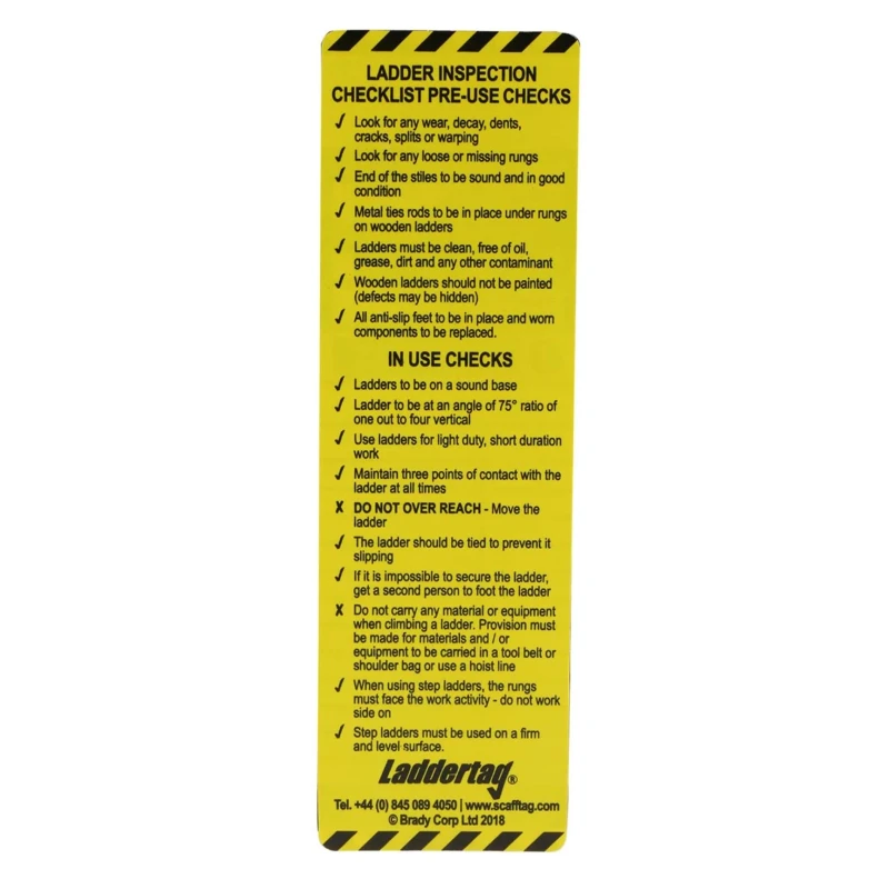 Brady Safety Ladder Tag, Black, Yellow, Green, White, English Language, 1 Per Pack LAD-GB-EITL-12-10