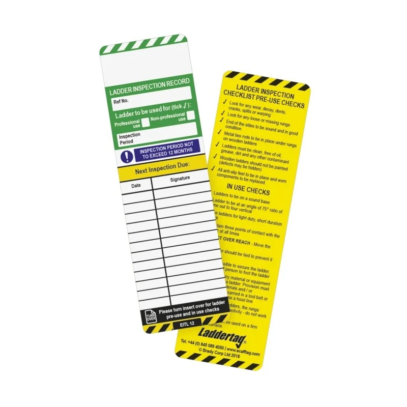 Brady Safety Ladder Tag, Black, Yellow, Green, White, English Language, 1 Per Pack LAD-GB-EITL-12-10