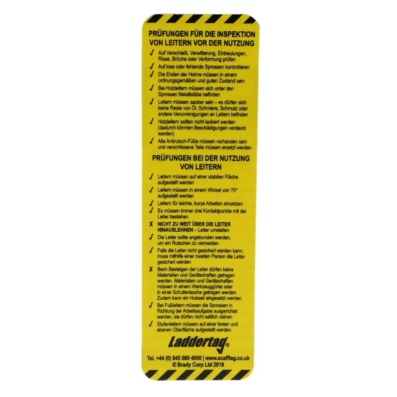 Brady Safety Ladder Tag with White, Yellow, Green, Black Inserts German Language LAD-DE-EITL-12-10
