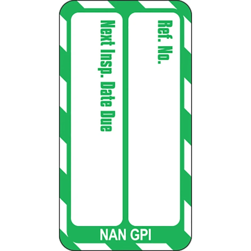 Brady Safety Nanotag Next Inspection Inserts White on Green English Language 20 Per Pack NAN-NAN-GPI-GN-20