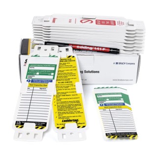 Brady Safety Ladder Tag Kit, Red on White Inserts, English Language, Includes 10 Holders, 10 Inserts, and LAD-GB-EITH-L12-A