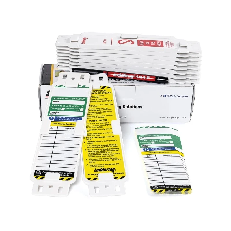 Brady Safety Ladder Tag Kit, Red on White Inserts, English Language, Includes 10 Holders, 10 Inserts, and LAD-GB-EITH-L12-A
