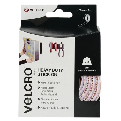 Velcro White Heavy Duty Hook & Loop Tape 50mm Width x 1m Length Polyamide Material VEL-EC60242