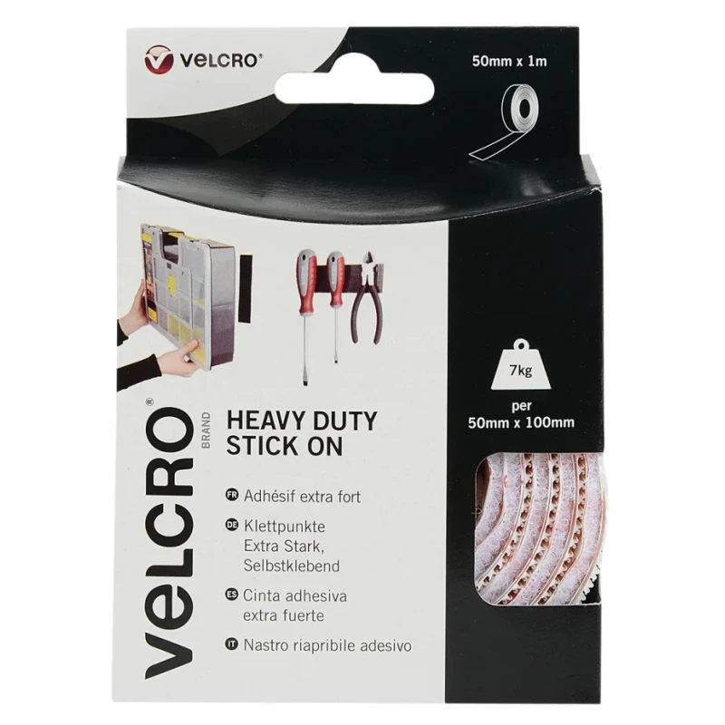 Velcro White Heavy Duty Hook & Loop Tape 50mm Width x 1m Length Polyamide Material VEL-EC60242
