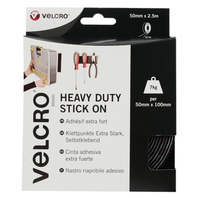 Velcro Black Heavy Duty Hook & Loop Tape 50mm Width x 2.5m Length Polyamide Material VEL-EC60245