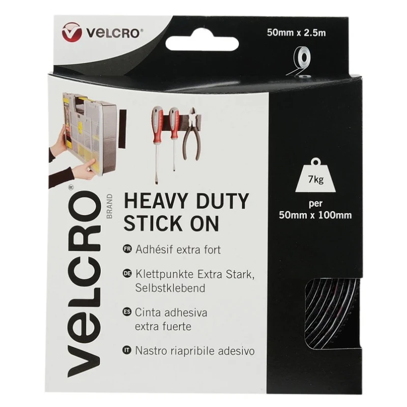 Velcro Black Heavy Duty Hook & Loop Tape 50mm Width x 2.5m Length Polyamide Material VEL-EC60245