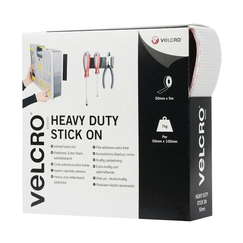 Velcro White Heavy Duty Hook & Loop Tape 50mm Width x 5m Length Polyamide Material VEL-EC60244