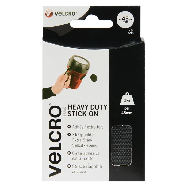Velcro Black Hook & Loop Tape 45mm x 45mm Heavy Duty Self Adhesive Tape VEL-EC60248
