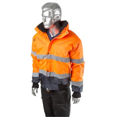 Portwest 300D Industry High Visibility Orange Men's Hi Vis Bomber Jacket, Waterproof, Hooded, Size M 918-6005