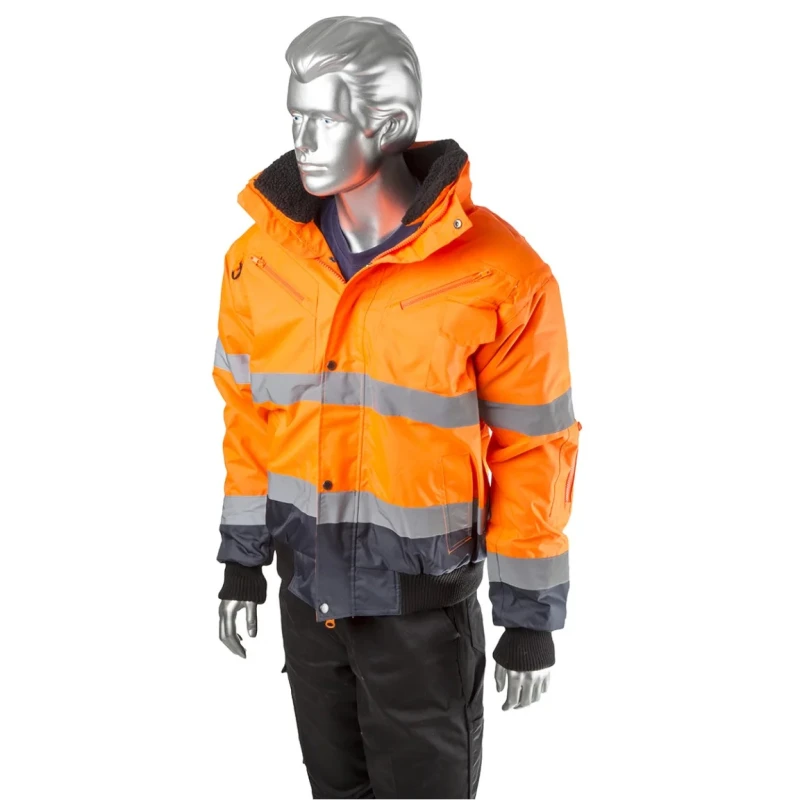 Portwest 300D Industry High Visibility Orange Men's Hi Vis Bomber Jacket, Waterproof, Hooded, Size M 918-6005
