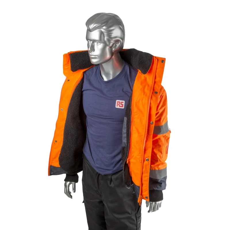 Portwest 300D Industry High Visibility Orange Men's Hi Vis Bomber Jacket, Waterproof, Hooded, Size M 918-6005