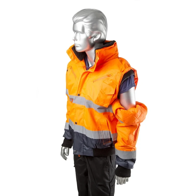 Portwest 300D Industry High Visibility Orange Men's Hi Vis Bomber Jacket, Waterproof, Hooded, Size M 918-6005