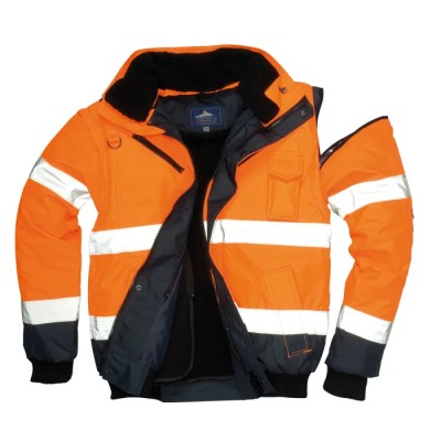 Portwest 300D Industry High Visibility Orange Men's Hi Vis Bomber Jacket L 918-6009