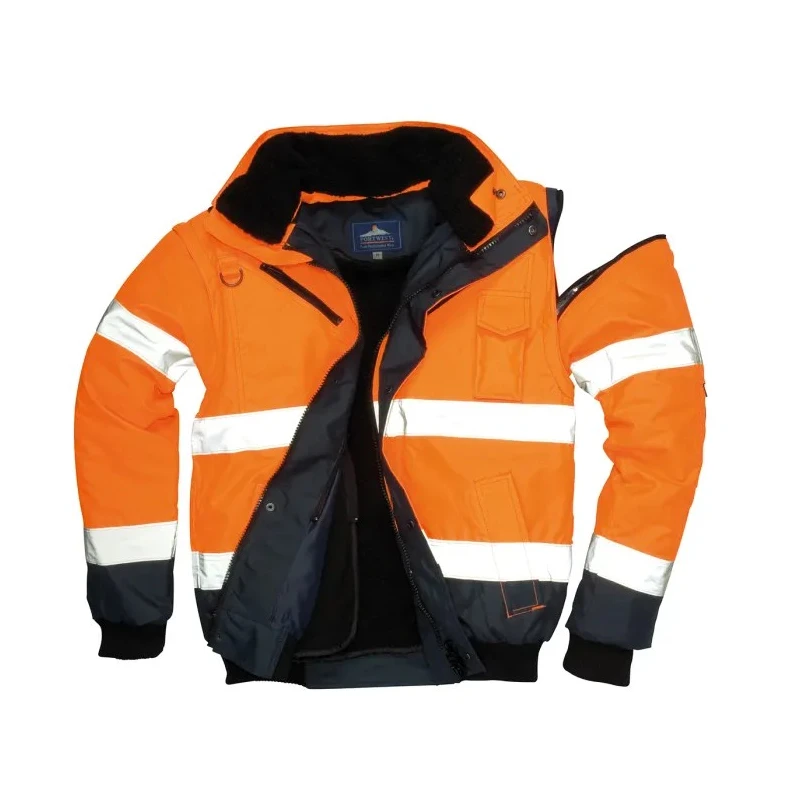 Portwest 300D Industry High Visibility Orange Men's Hi Vis Bomber Jacket L 918-6009