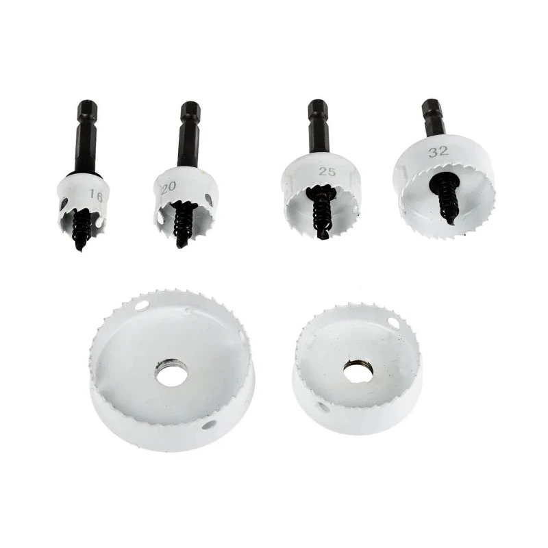 RS PRO Hole Saw Set 6 Pieces, Cobalt, Diameter 16 to 51 mm, Cut Depth 12 mm, Arbor Included 918-6412