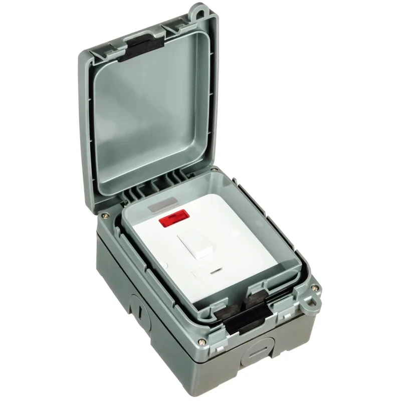 Timeguard Weatherproof 13A Switched Fused Spur IP66, Double Pole RCD, 230V WXT103N