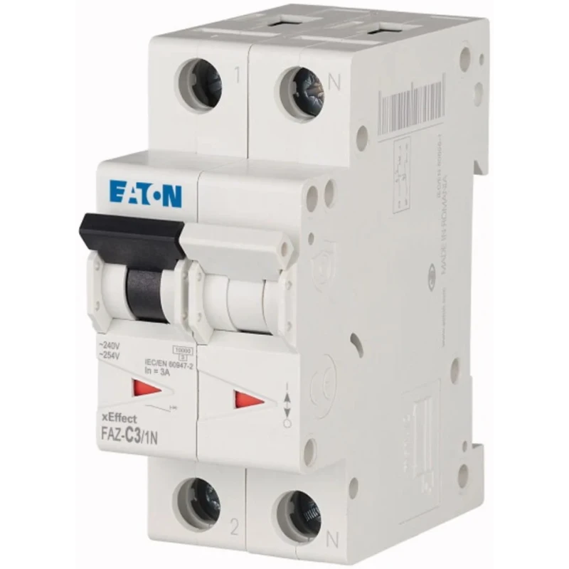 Eaton xEffect Miniature Circuit Breaker, 1-Pole, 3A Current, Type C Tripping, 240V AC, 48V DC, 10 kA 278664 FAZ-C3/1N