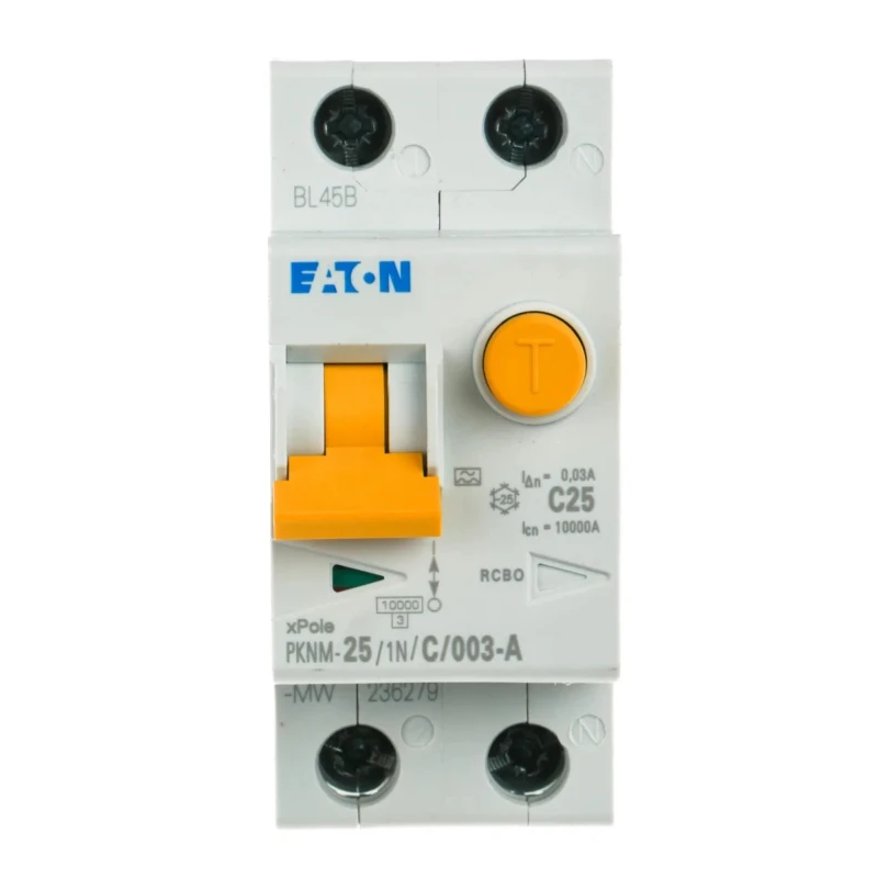 Eaton Residual Current Device 25A 2-Pole 30 mA Type C 10 kA 230V AC 236279 PKNM-25/1N/C/003-A-MW