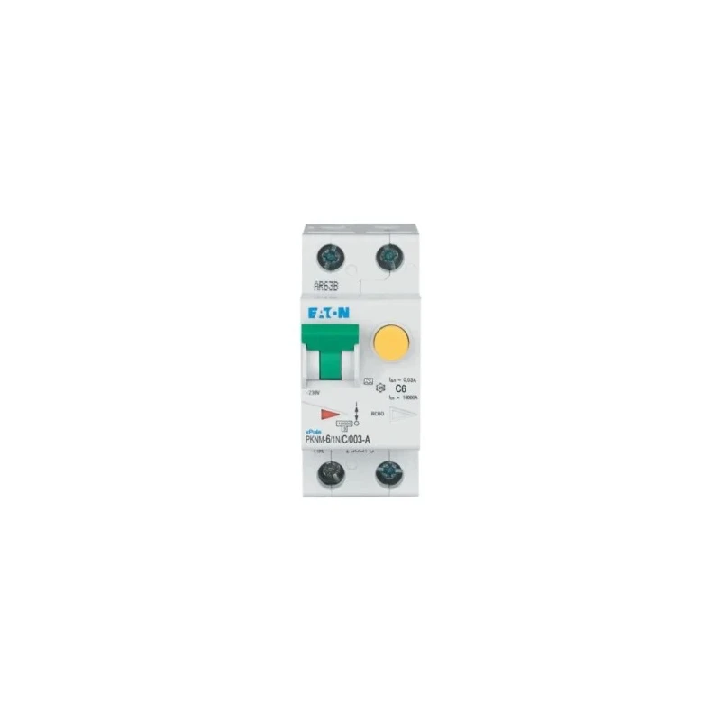Eaton Residual Current Device PKNM Series 6A 2-Pole 30 mA Type C 10 kA 230V AC 236022 PKNM-6/1N/C/003-A-MW