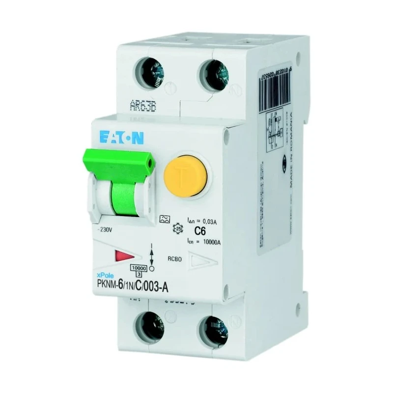 Eaton Residual Current Device PKNM Series 6A 2-Pole 30 mA Type C 10 kA 230V AC 236022 PKNM-6/1N/C/003-A-MW