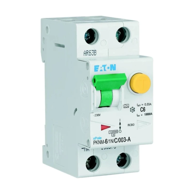 Eaton Residual Current Device PKNM Series 6A 2-Pole 30 mA Type C 10 kA 230V AC 236022 PKNM-6/1N/C/003-A-MW